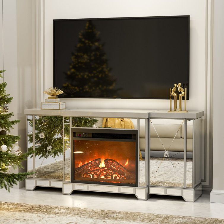 Mercer41 Merrissa Mirrored TV Stand for TVs up to 70" with Electric